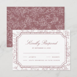 Cartão RSVP Casamento de Arte de Linha Floral Rosa Empoeirada 