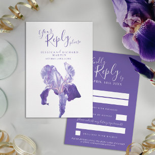 Cartão RSVP Casamento de arte floral em Íris, roxa e ultra vio