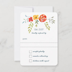 Cartão RSVP Casamento De Arte Folk De Garland Floral Rustic Wa