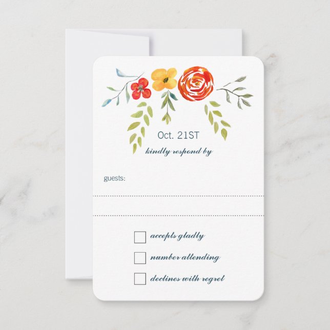 Cartão RSVP Casamento De Arte Folk De Garland Floral Rustic Wa (Frente)