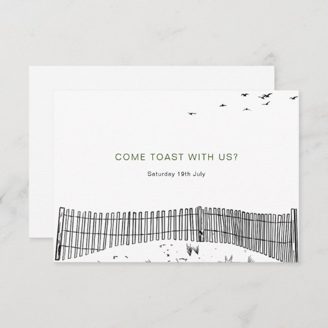 Cartão RSVP Casamento de Arte Mínimo de Linha de Praia do Amor (Frente/Verso)