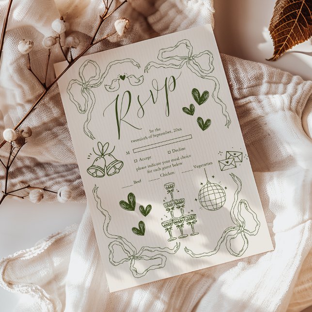 Cartão RSVP Casamento de Arte Retro-Porodle Whimsical (Criador carregado)