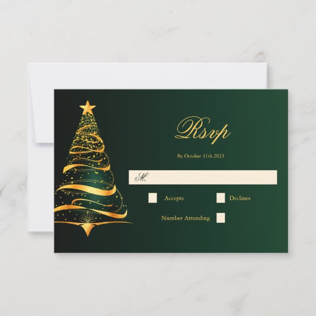 Cartão RSVP Casamento de Árvore de Natal Elegante e Minimalist (Frente)
