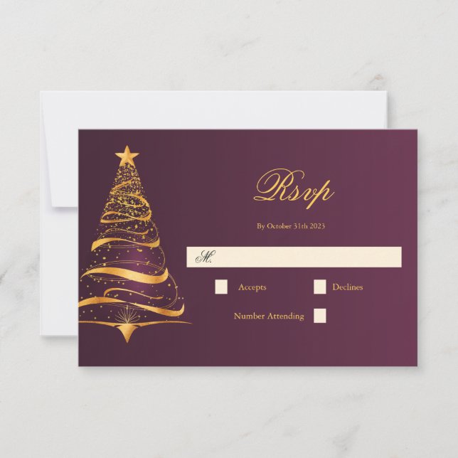 Cartão RSVP Casamento de Árvore de Natal Elegante e Minimalist (Frente)