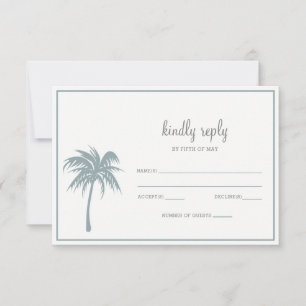 Cartão RSVP Casamento de Árvore Tropical de Palma Dusty Blue r