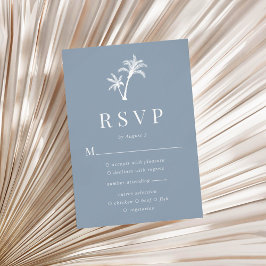 Cartão RSVP Casamento de Árvore Tropical de Praia Dusty Blue