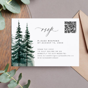 Cartão RSVP Casamento de árvores de pinheiros com código QR