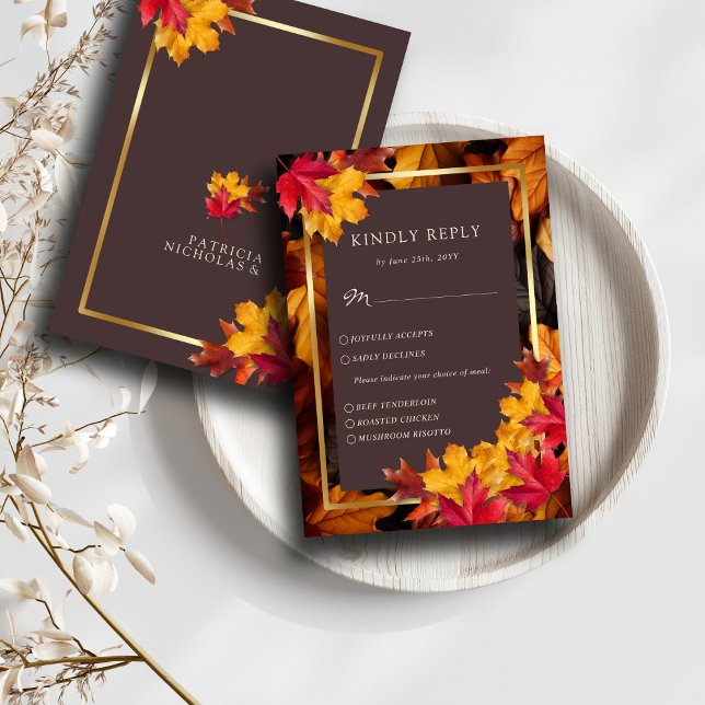 Cartão RSVP Casamento de Autumn Woody Brown & Elegant Frame Ou (Criador carregado)