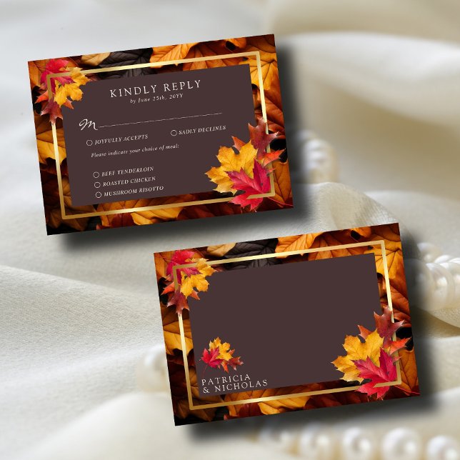 Cartão RSVP Casamento de Autumn Woody Brown & Elegant Frame Ou (Criador carregado)