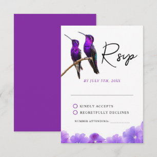 Cartão RSVP Casamento de Aves de Humidade e Petais Roxas Chic