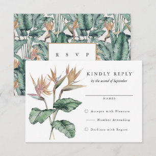 Cartão RSVP Casamento de Aves Tropicais de Flores de Paraíso