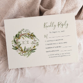 Cartão RSVP Casamento de Azeitona em Guirlanda de Aquarela Rús