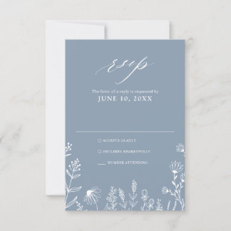 Cartão RSVP Casamento de Azul com Dusty de Flor Selvagem Minim