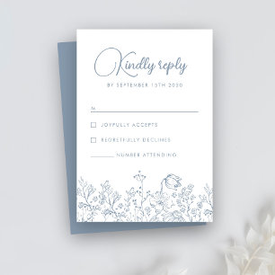 Cartão RSVP Casamento de Azul com Elegante de Flor Floral