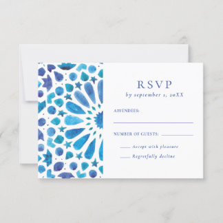 Cartão RSVP Casamento de Azulejo Azul do Mediterrâneo