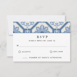 Cartão RSVP Casamento de Azulejo Grego Azul Elegante