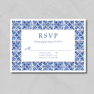 Cartão RSVP Casamento de Azulejos Azuis Elegante