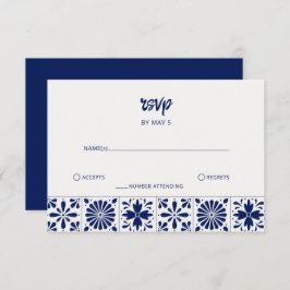 Cartão RSVP Casamento de Azulejos de Talavera Azul Marinho Mex