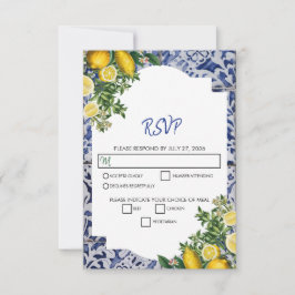 Cartão RSVP Casamento de Azulejos portugueses com limões medit