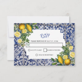 Cartão RSVP Casamento de Azulejos portugueses com limões medit