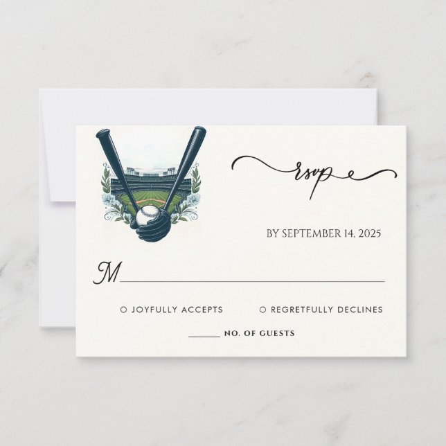 Cartão RSVP Casamento de Baseball em Campo de Bola de Campeão (Frente)