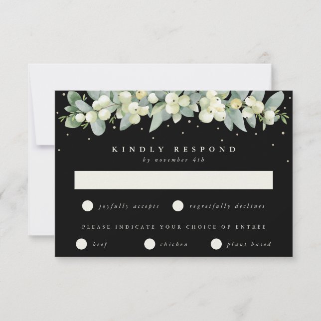 Cartão RSVP Casamento de Black Snowberry+Eucalyptus Garland (Frente)