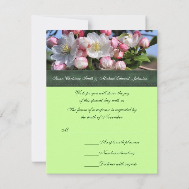 Cartão RSVP Casamento de Blossomas de Primavera Branco (Frente)