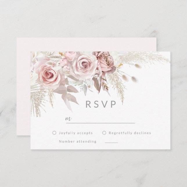 Cartão RSVP Casamento de Blush Rosa Dourado Moderno Divino (Frente/Verso)