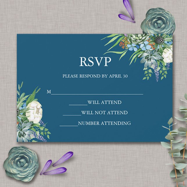 Cartão RSVP Casamento de Boho com Buquê Floral Suculente de Wa (Criador carregado)
