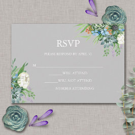Cartão RSVP Casamento de Boho com Buquê Floral Suculente de Wa