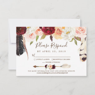 Cartão RSVP Casamento de Boho do Sonho de Rosa de Blush