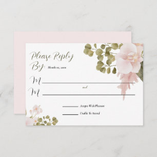 Cartão RSVP Casamento de Boho Elegante Verde e Rosa Blush