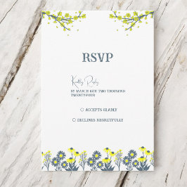 Cartão RSVP Casamento de Boho Floral de Flor Azul Amarelo
