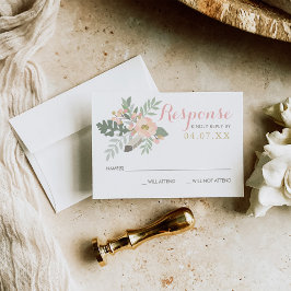Cartão RSVP Casamento de Boho Floral Dourado e Rosa Esbranquiç