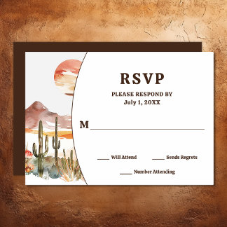 Cartão RSVP Casamento de Boho Ocidental no Deserto Simples