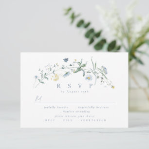 Cartão RSVP Casamento de Boho Russo de Flor Selvagem Azul Eleg