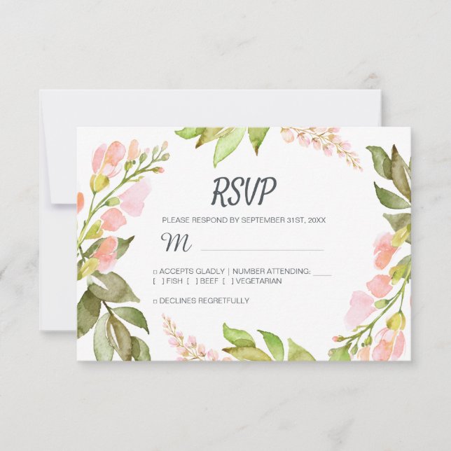 Cartão RSVP Casamento de Boho Russo Floral Rosa Rosa, Manuscri (Frente)