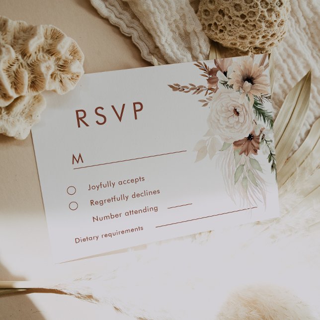 Cartão RSVP Casamento de Boho Terracotta e Verão Moderno (Criador carregado)