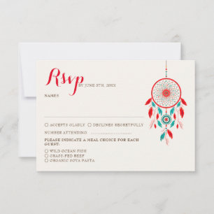 Cartão RSVP Casamento de Boho Tribal com Dreamcatcher de penas