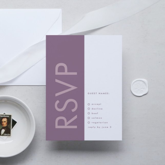 Cartão RSVP Casamento de Bold Monograma Moderno em Lilac Roxo (Criador carregado)