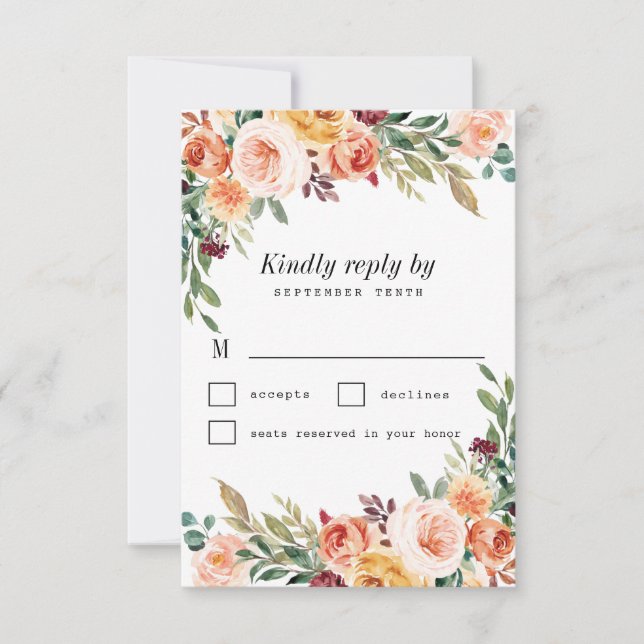 Cartão RSVP Casamento de Borboleta Floral com Blush Burgundy (Frente)