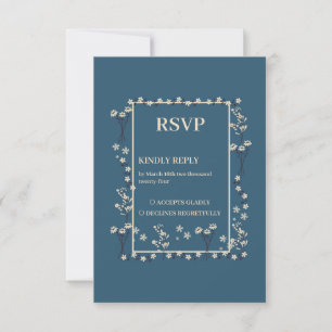 Cartão RSVP Casamento de Borda Floral Branca marinho