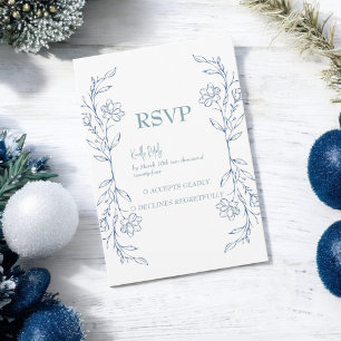 Cartão RSVP Casamento de Borda Lateral Azul Floral
