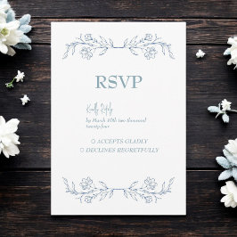 Cartão RSVP Casamento de Borda Superior de Boho Floral Azul