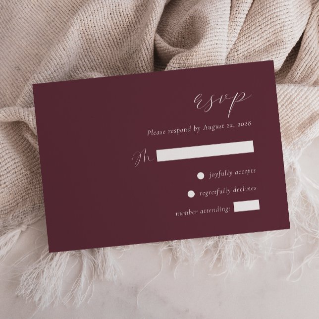 Cartão RSVP Casamento de Borgonha Simples com Script Elegante (Criador carregado)