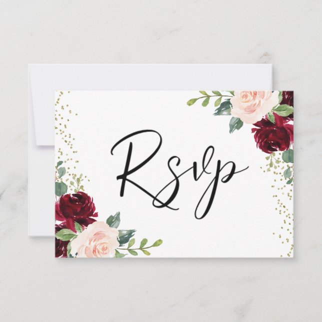 Cartão RSVP Casamento de Brilhantes e Flores de Escamudo (Frente)