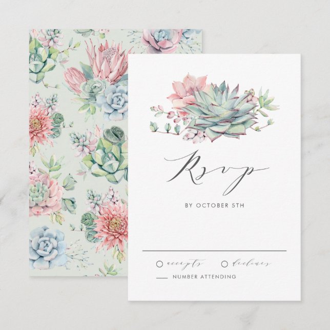 Cartão RSVP Casamento de Buquê de Pastel de Aquarelas (Frente/Verso)