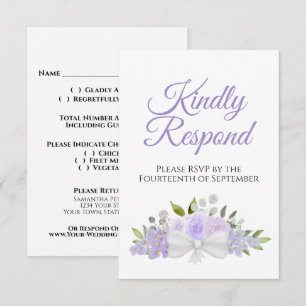 Cartão RSVP Casamento de Buquê Floral Roxo-Lavanda Rústico