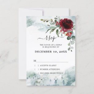Cartão RSVP Casamento de Burgundy Floral Winter