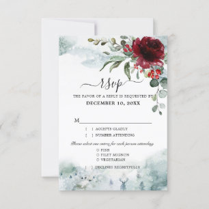 Cartão RSVP Casamento de Burgundy Floral Winter